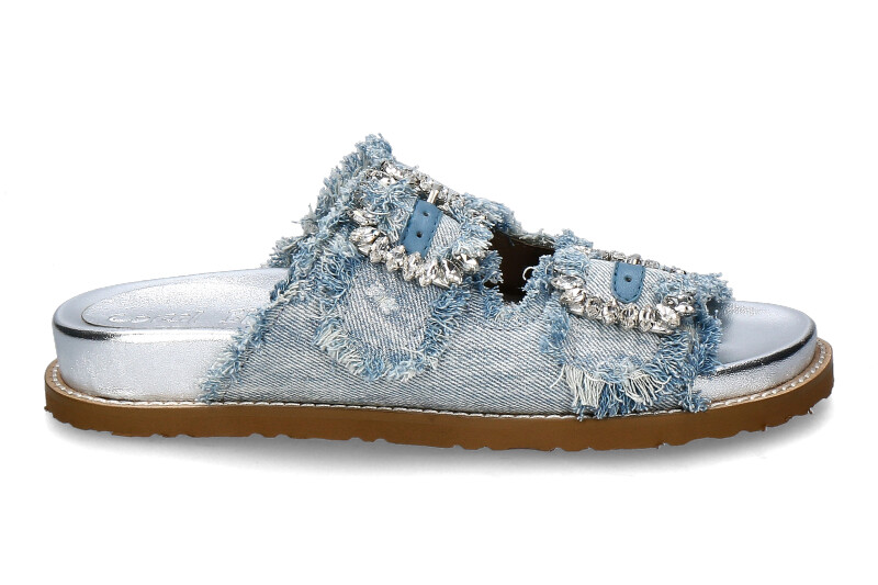 Coral Blue Pantolette slide metal denim white