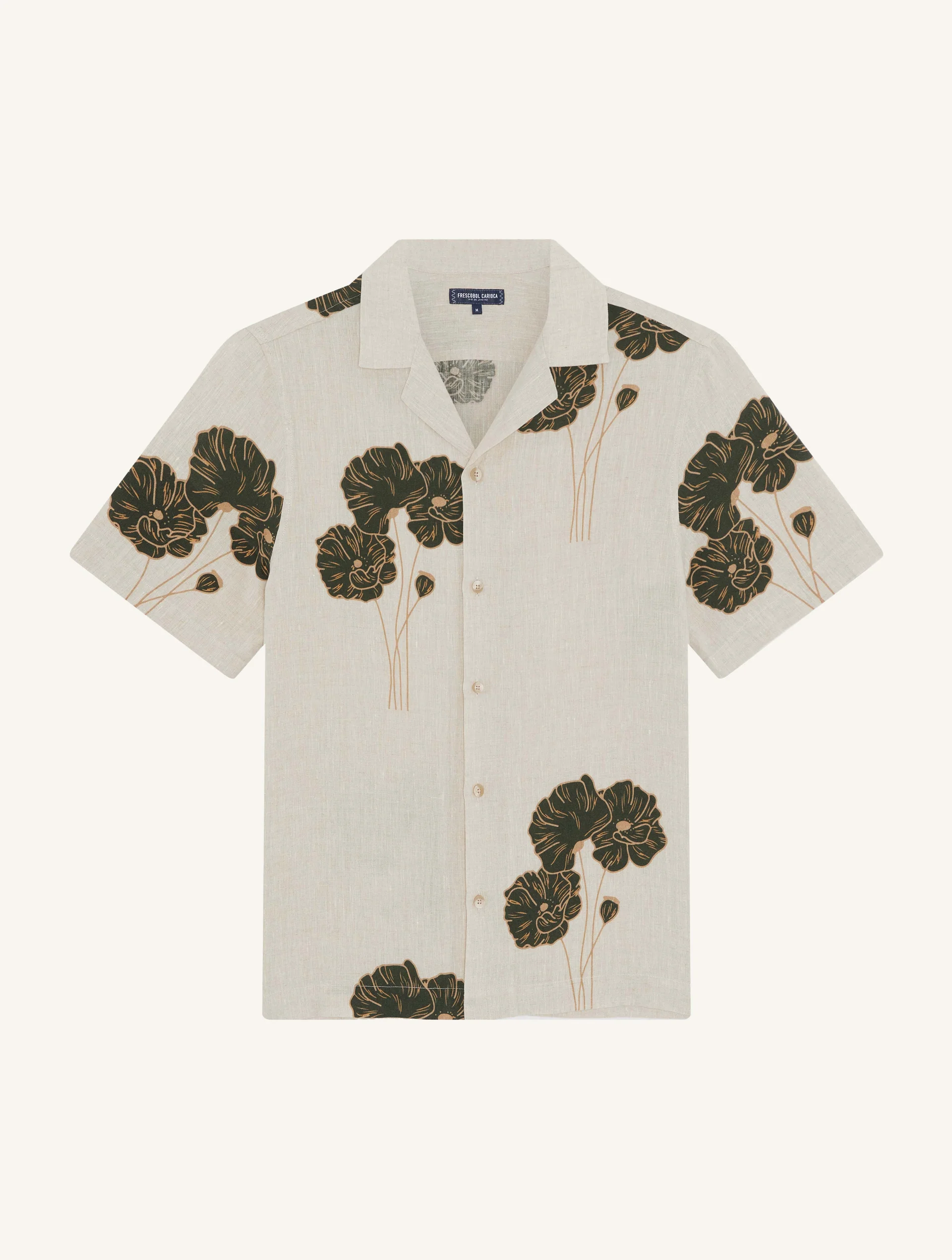 Frescobol Carioca men's shirt ROBERTO FLORAL PRINT- ecru/evergreen