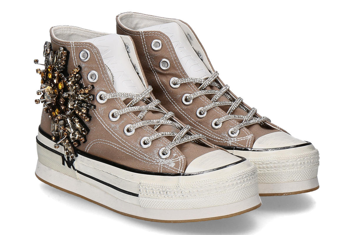 Nan-Ku Couture women's- high top sneaker ESA31- taupe/ beige