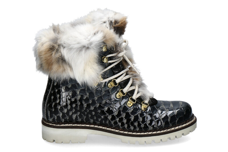 New Italia Shoes ankle boots KANINCHENFELL SCHWARZ GLITTER