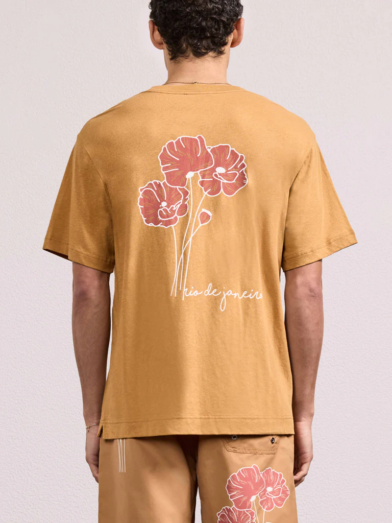 Frescobol Carioca men's T-shirt DINIS FLORAL PRINTED- almond