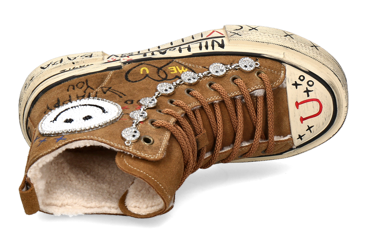 Nan-Ku Couture High Top Sneaker gefüttert SKATER SMILEY - camel_236300031_5