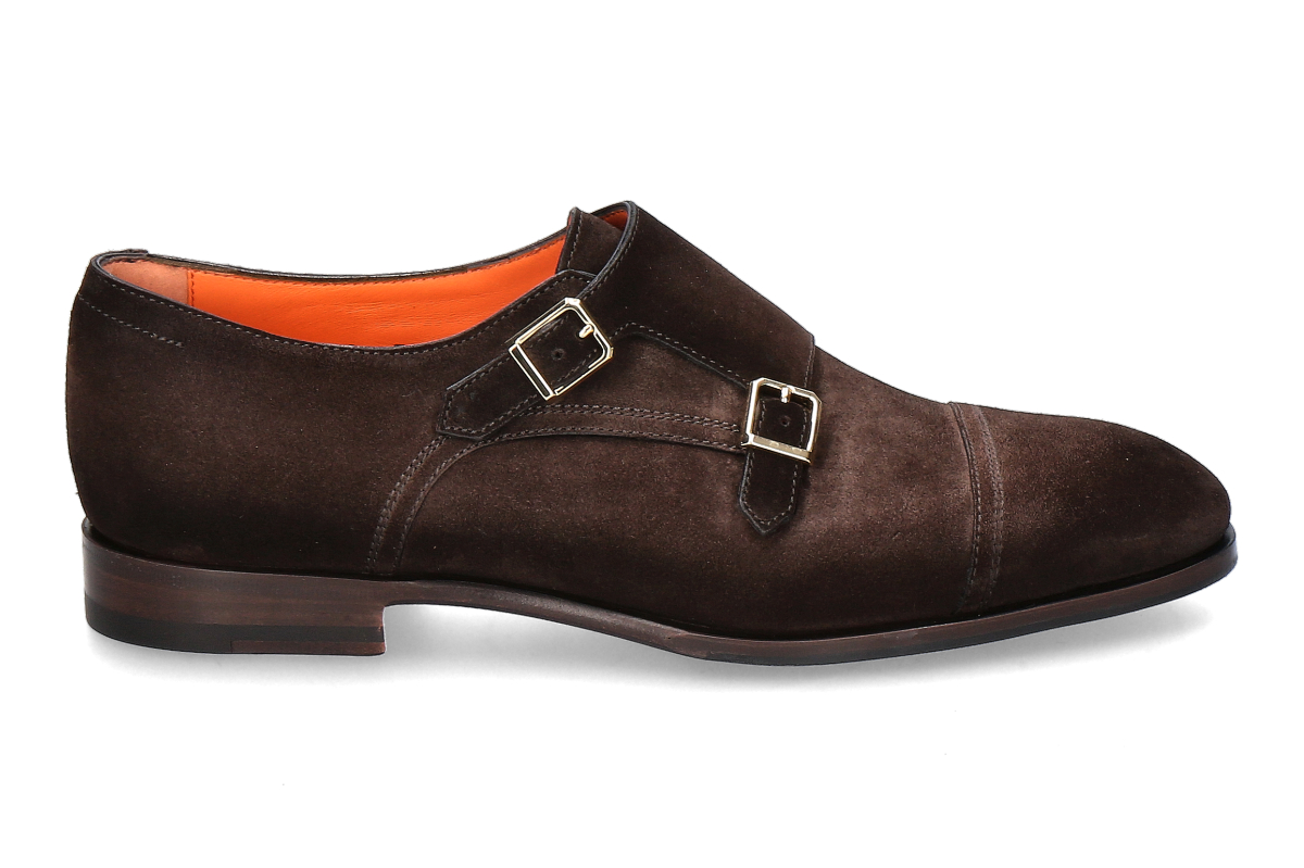 Santoni Men's- Double Monk Strap AXEL SUEDE- dark brown