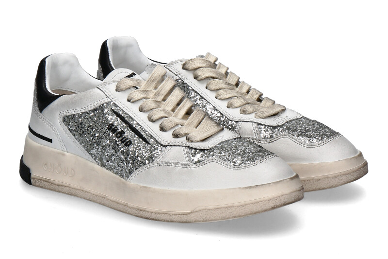 Ghoud women's sneaker TWEENER LEATHER/GLITTER- silber/schwarz 