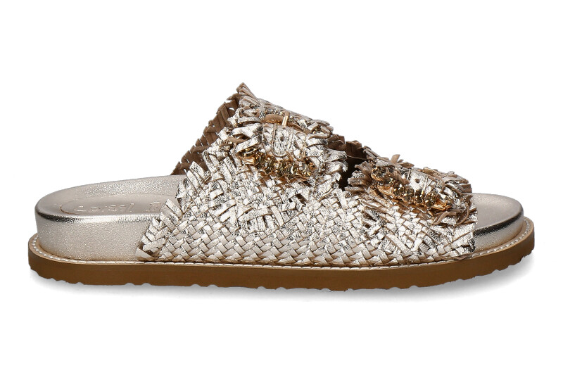 Coral blue leather mule with gold jewellery buckle