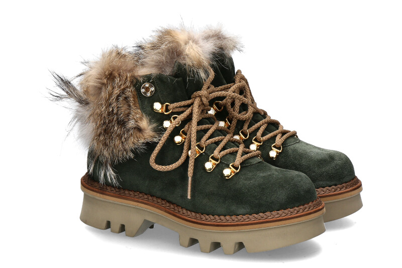 Montelliana lace-up ankle boots lined AURORA MILITARY GREEN