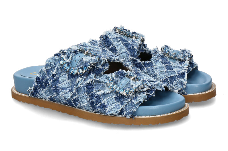 Coral Blue mule woven fabric jewel denim