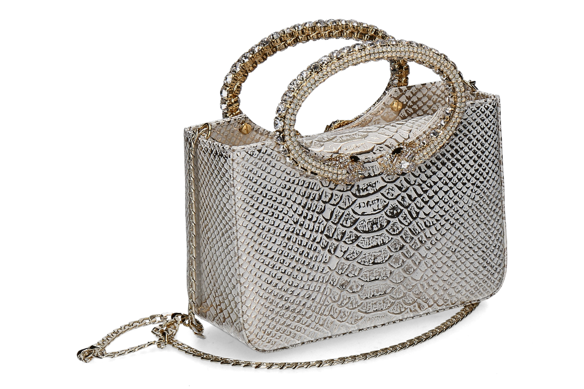 Paola Fiorenza handbag SNAKE CRISTALLI- white/ gold