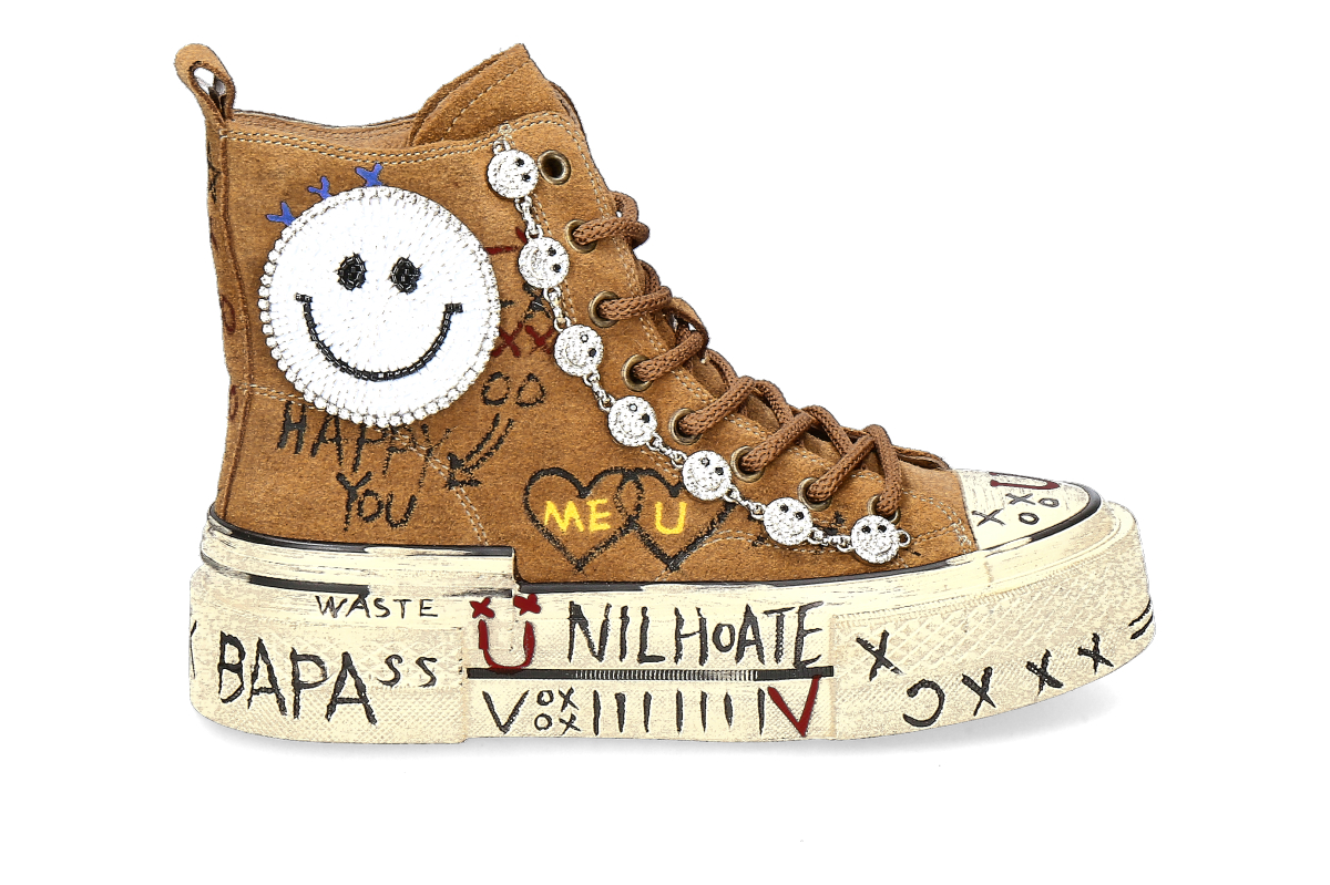 Nan-Ku Couture High Top sneaker VELOUR- camel/brown