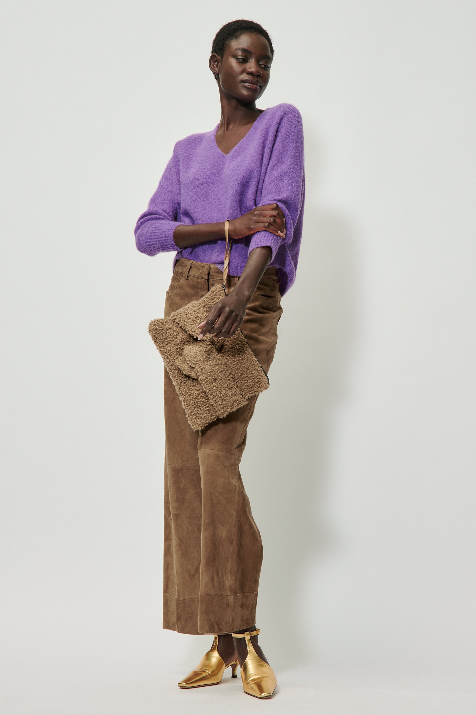 Luisa Cerano Knitted Sweater V-NECK ALPAKA BLEND - soft purple / violet