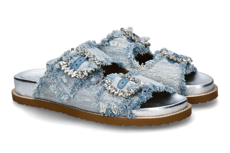 Coral Blue Pantolette slide metal denim white