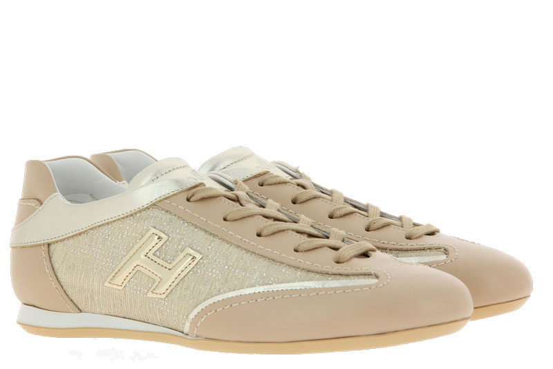 Hogan - Olympia Z - Beige, honey, cognac sneakers in nappa leather and  split leather with yokes, for women