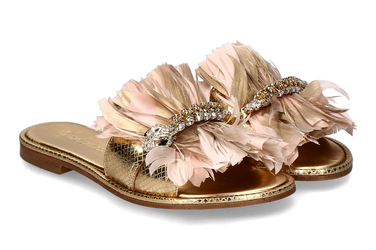 Paola Fiorenza mules COBRA LAME LEGNO- gold