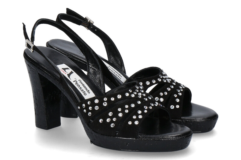 Fernando Pensato sandal MIRANDA CAMOSCIO NERO STRASS SKY 