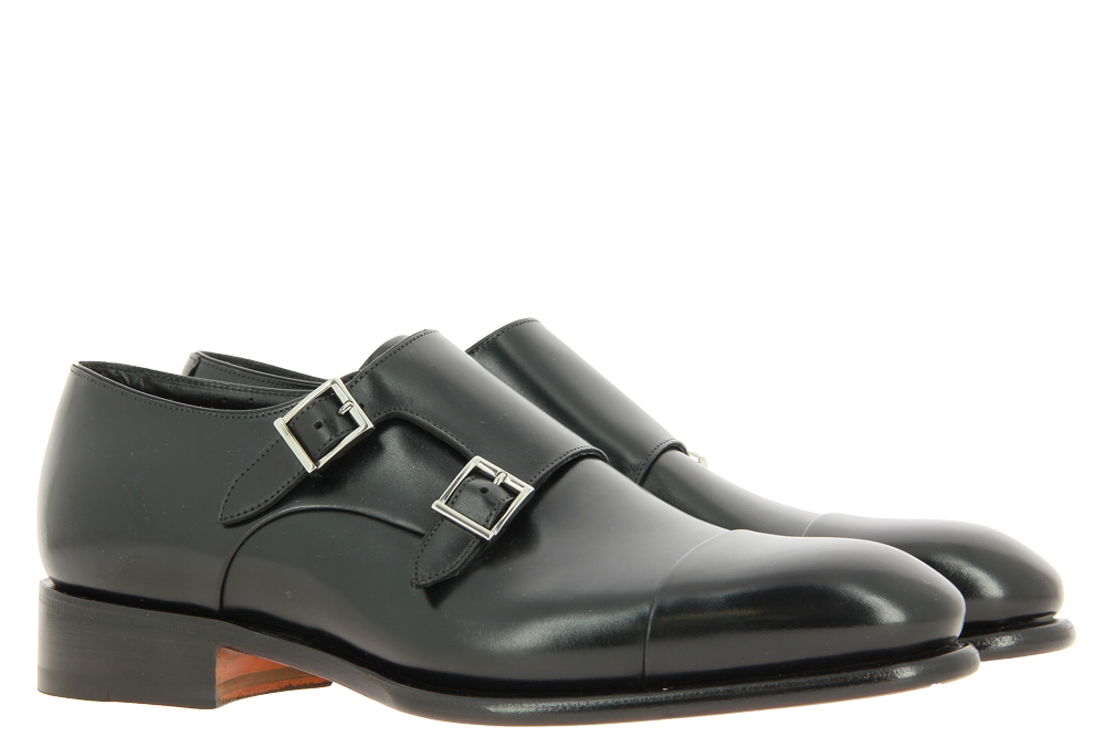 Santoni monk LEATHER BLACK