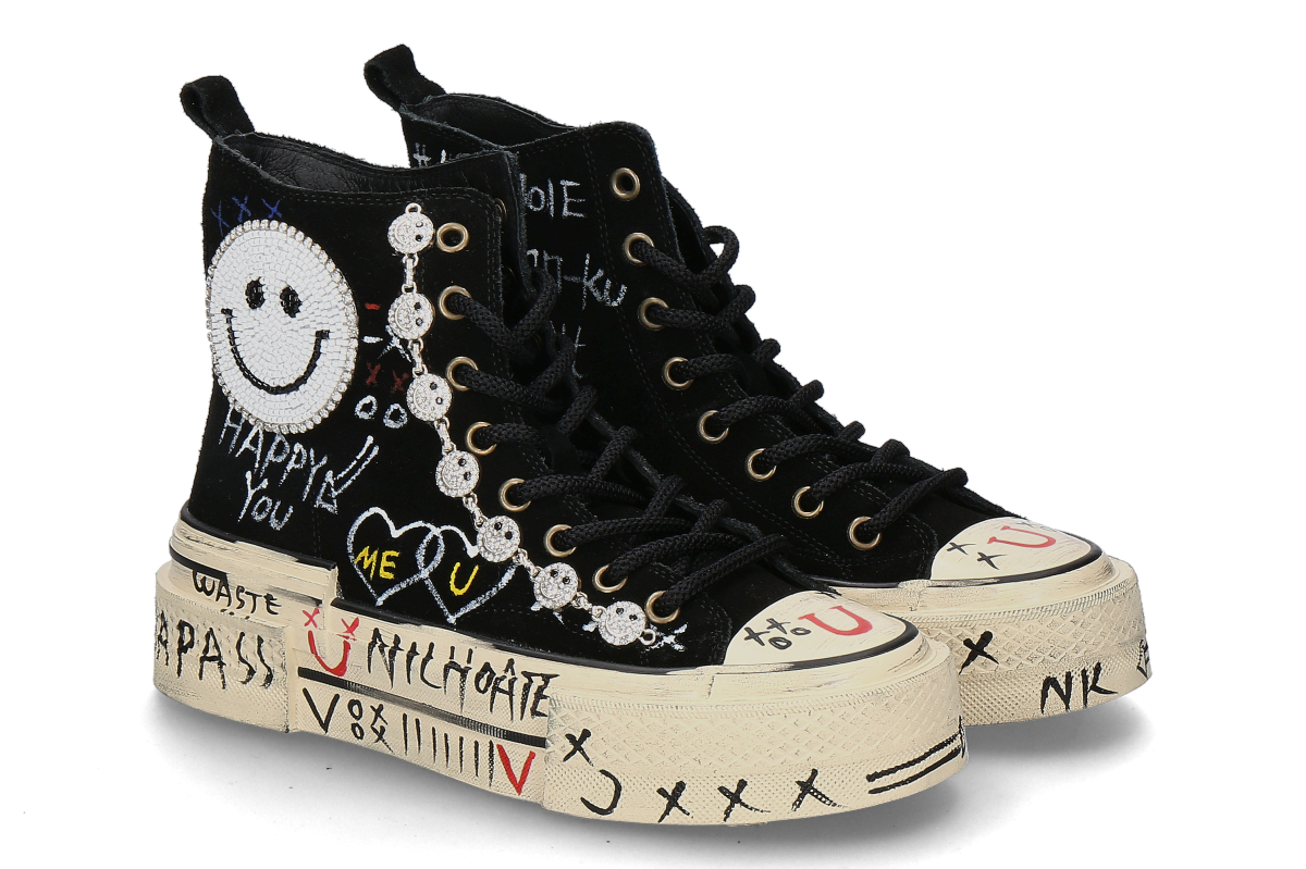 Nan-Ku Couture High Top sneaker lined VELOUR- black/nero