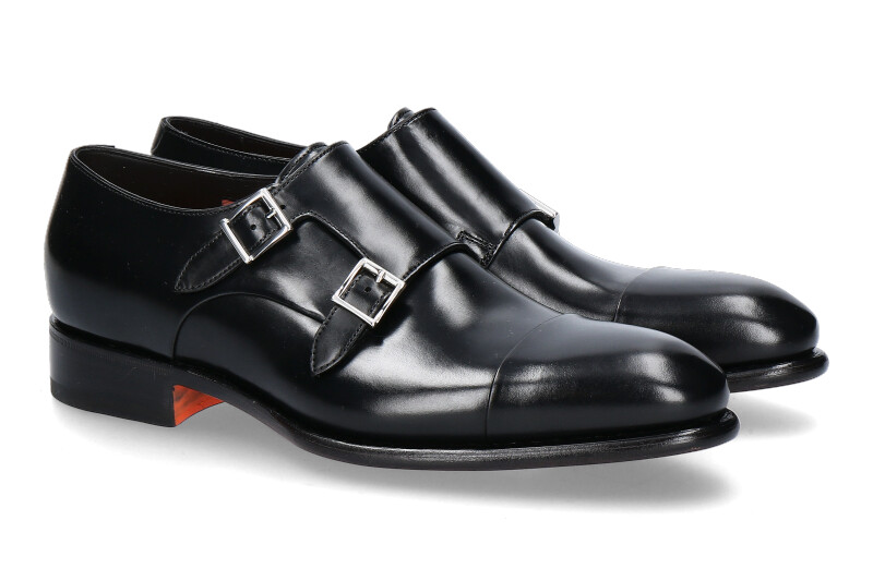 Santoni monk LEATHER BLACK