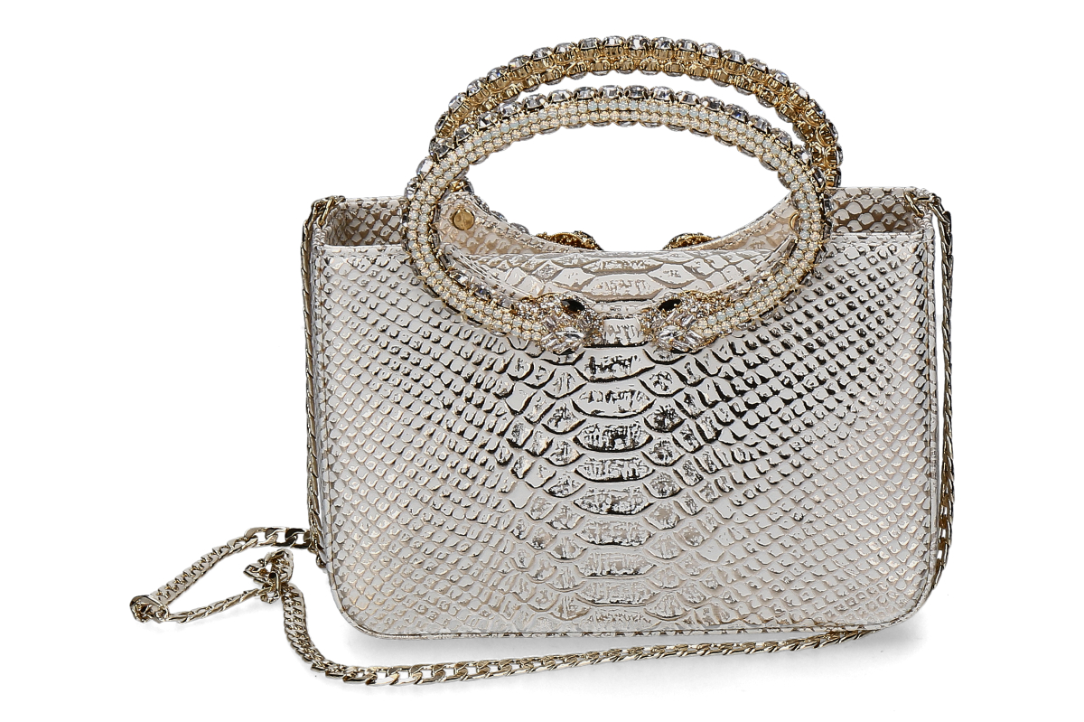 Paola Fiorenza handbag SNAKE CRISTALLI- white/ gold