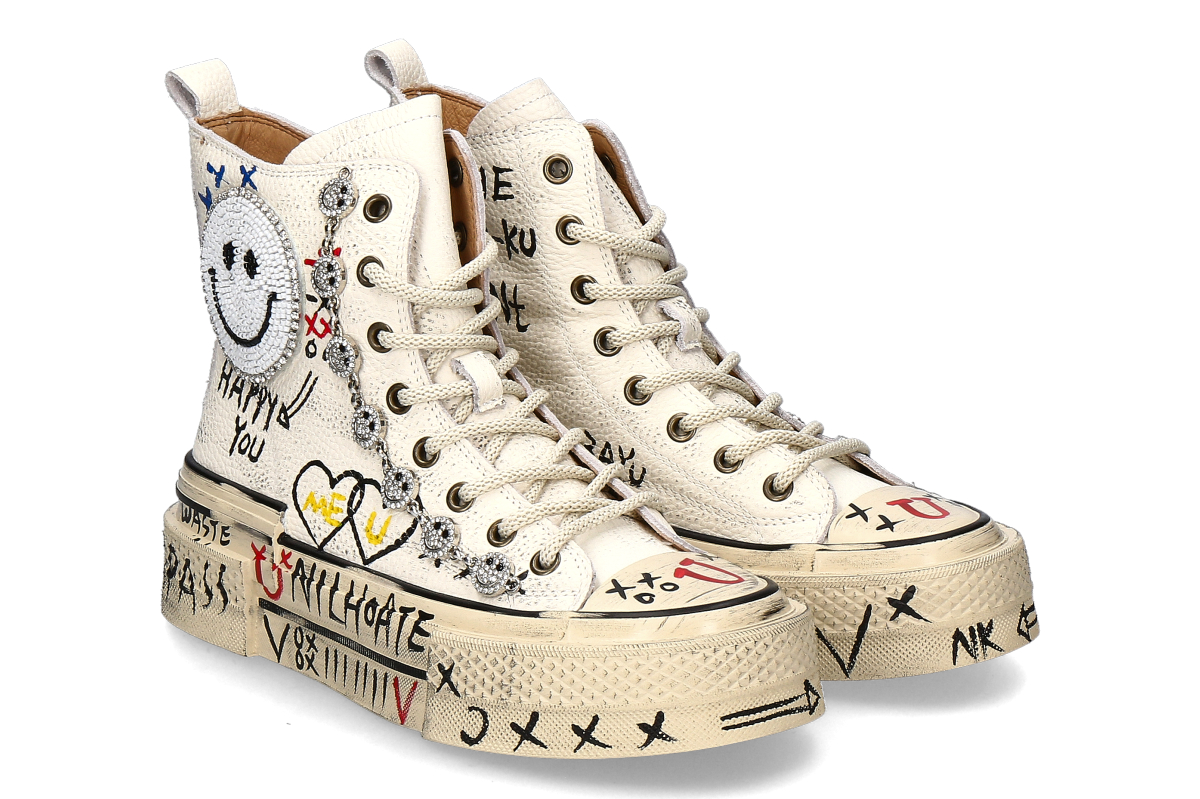 Nan-Ku Couture High Top Sneaker HEART STRASS - weiß