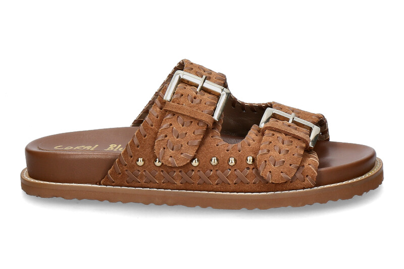 Coral blue mule leather mule ethnic brown