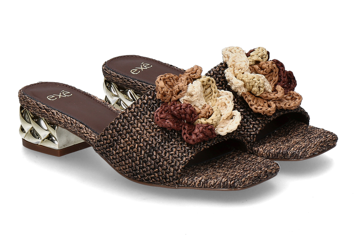 Exé mules KATY-401- raffia brown/ dark brown