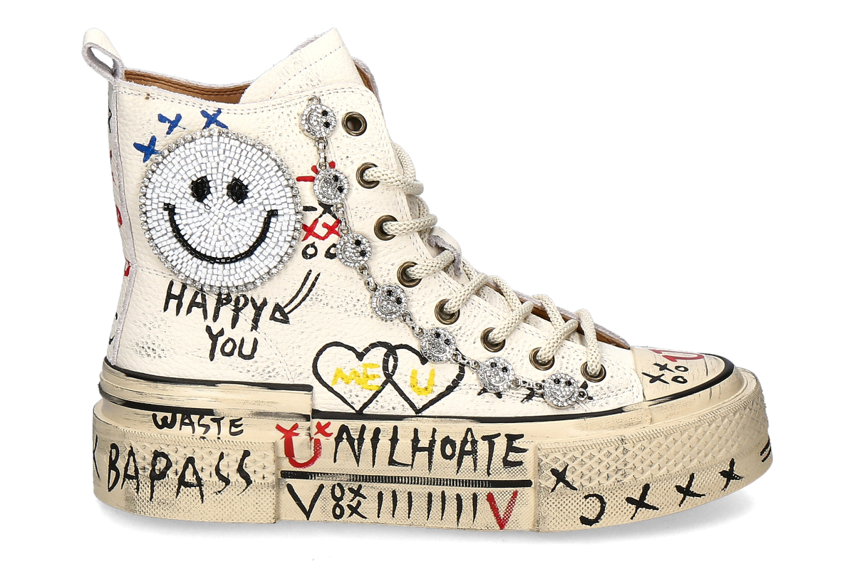 Nan-Ku Couture High Top Sneaker HEART STRASS - weiß