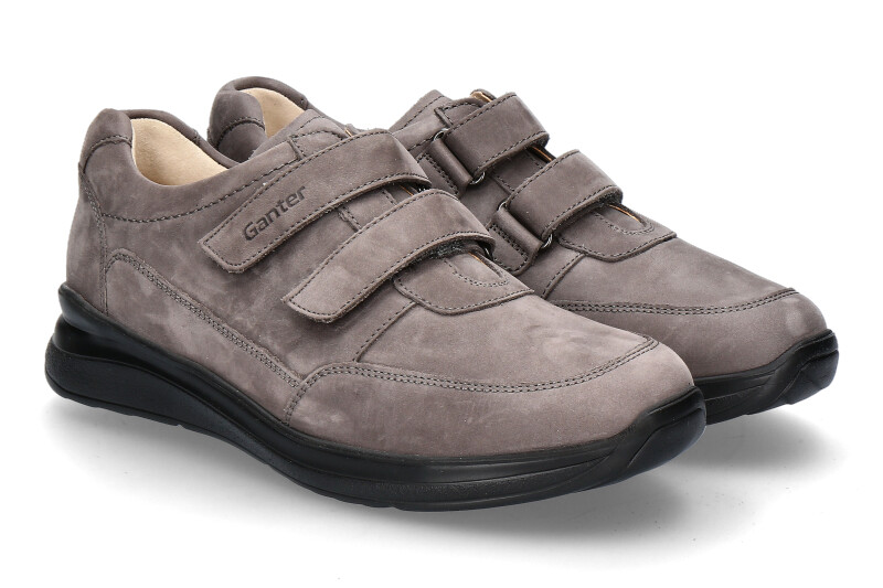 Ganter men's velcro shoe HARALD H VARIO OIL NUBLIC LEATHER- ash/grey