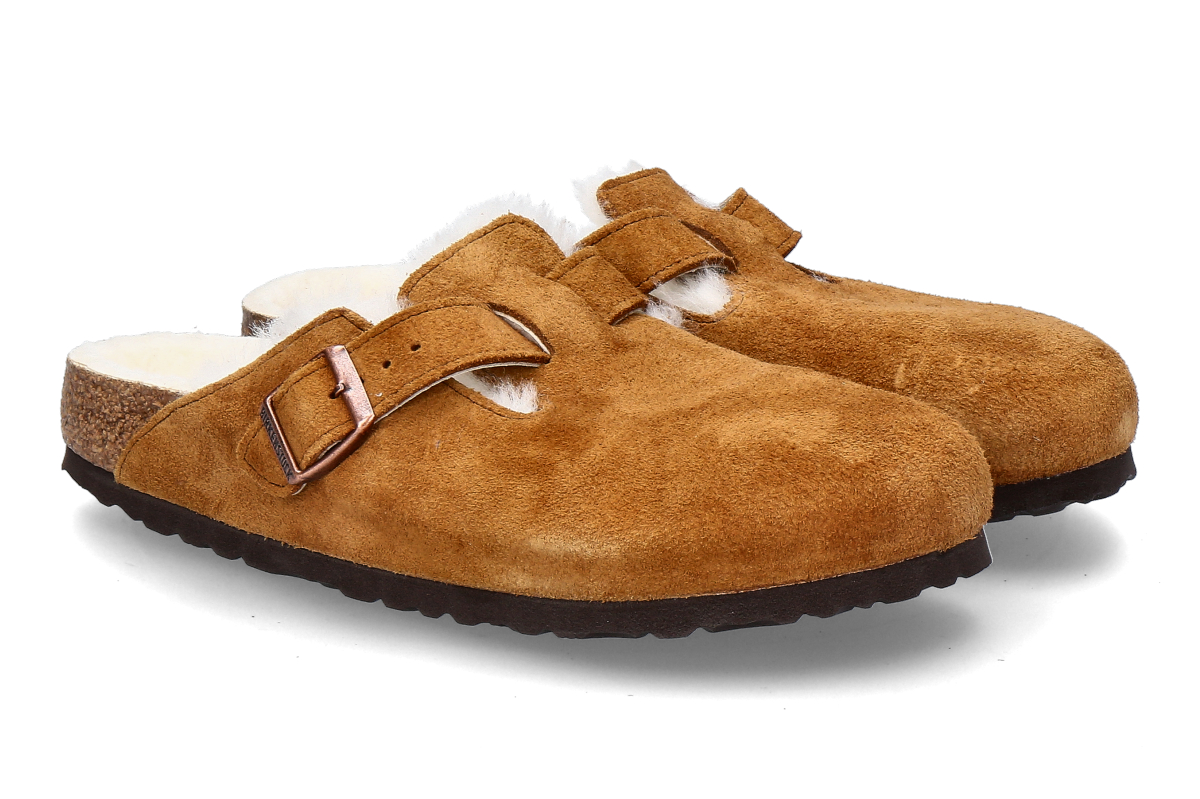 Birkenstock Pantolette gefüttert BOSTON SCHMAL SHEARLNG- mink/ mittelbraun