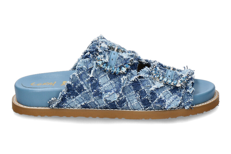 Coral Blue mule woven fabric jewel denim