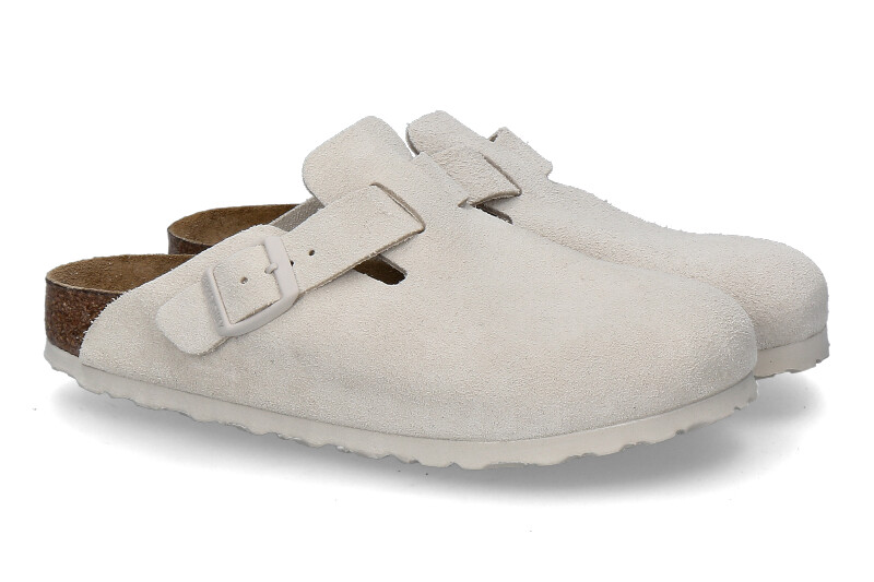 Birkenstock clogs BOSTON SCHMAL BS VELOURSLEDER- antique white