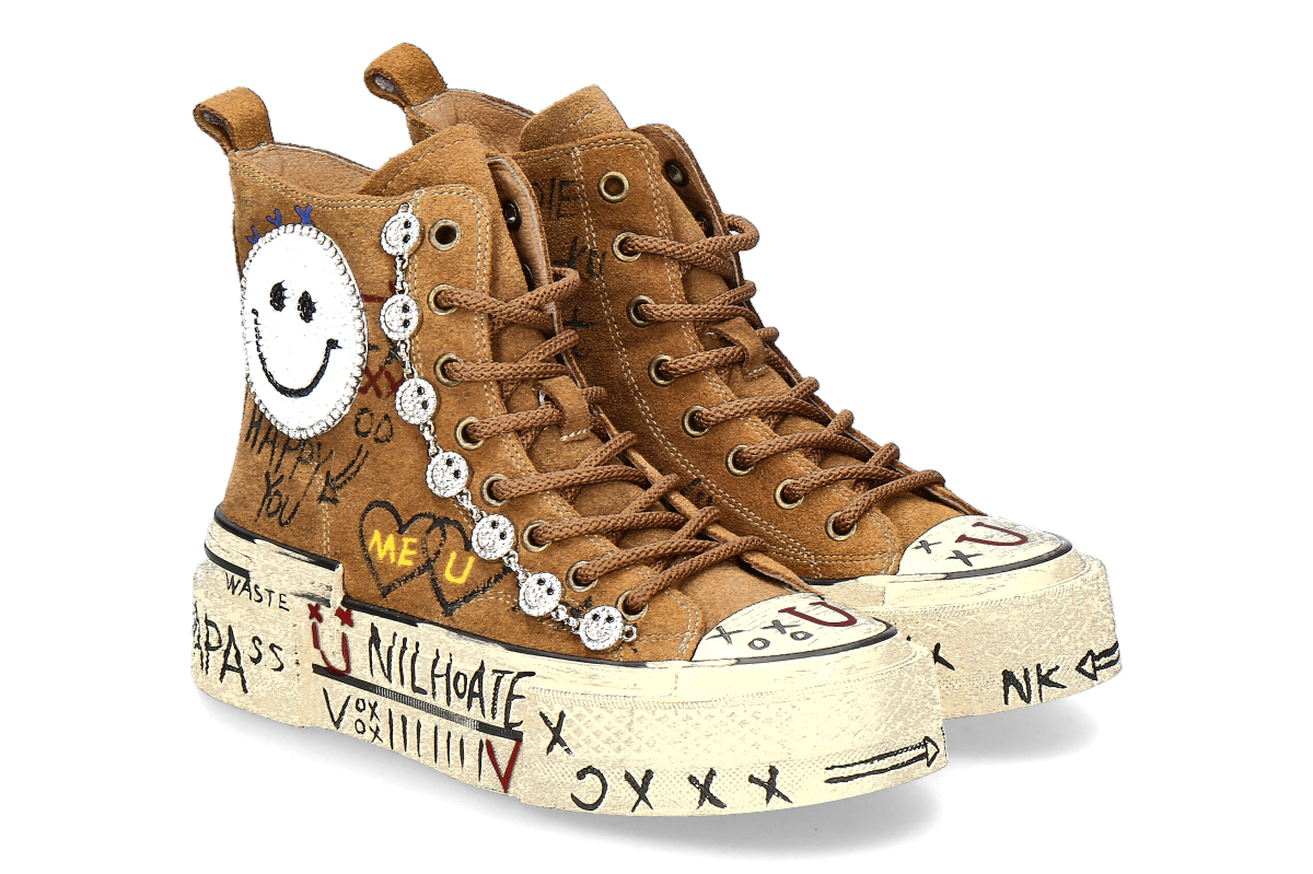 Nan-Ku Couture High Top sneaker VELOUR- camel/brown