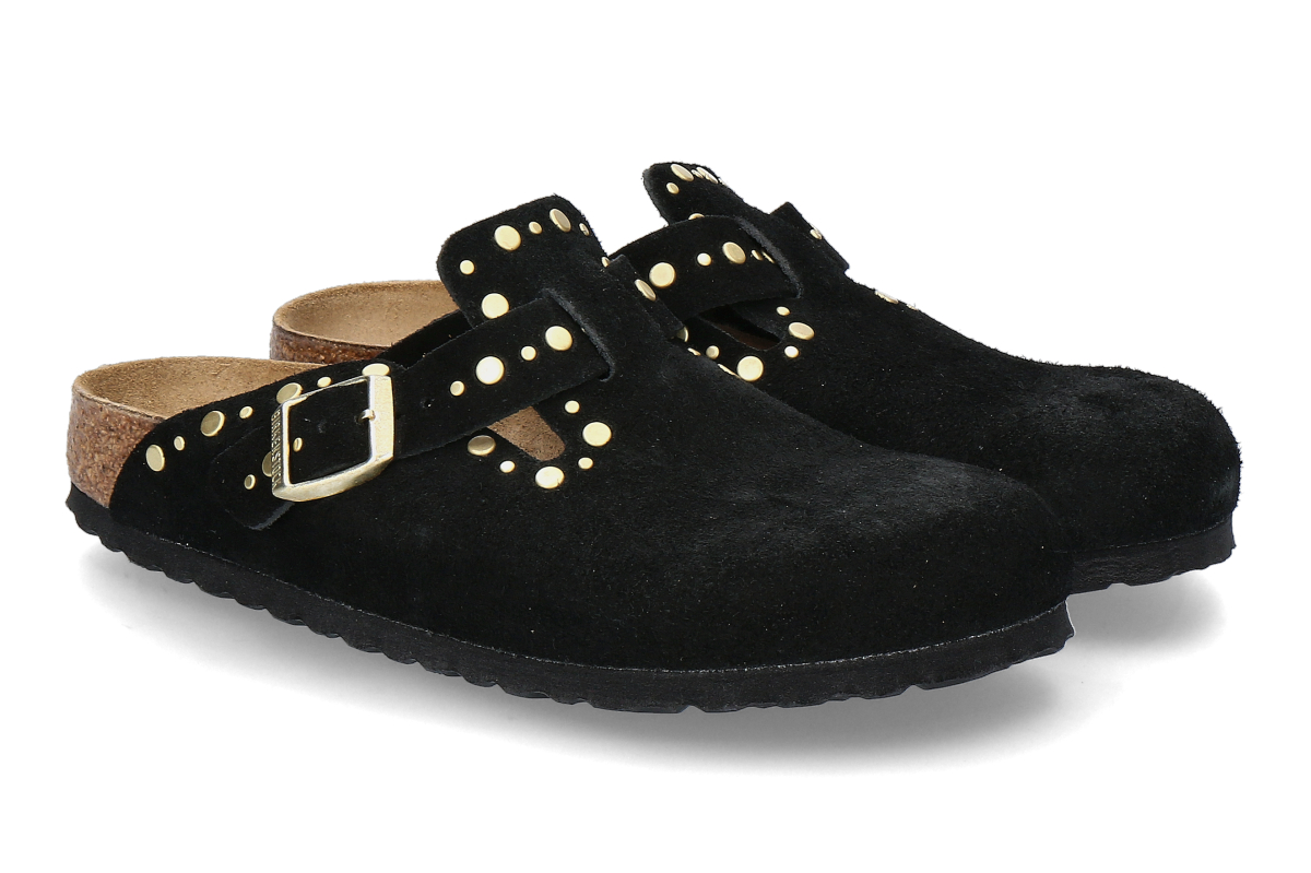 Birkenstock Pantolette BOSTON SCHMAL RIVET BORDER- black/ schwarz