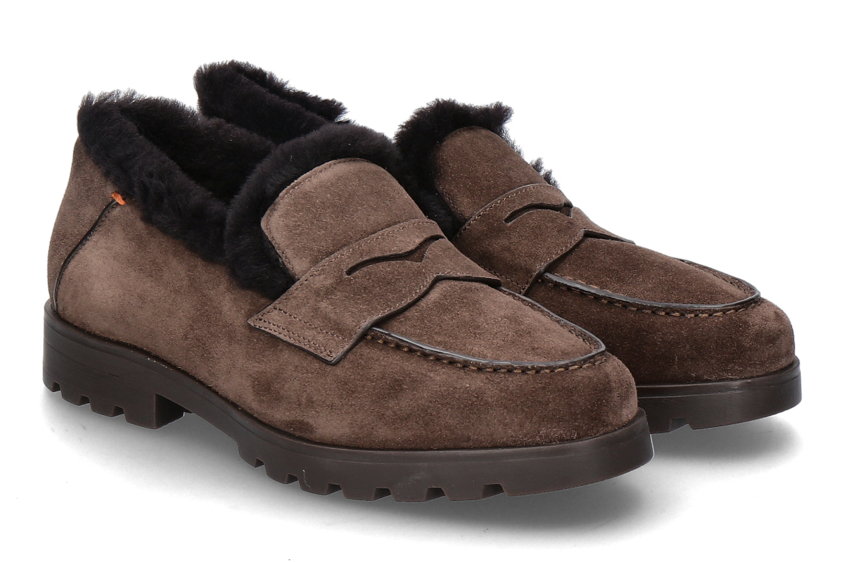 Santoni women's s loafer lined VELOURS- dark brown/ dunkelbraun 