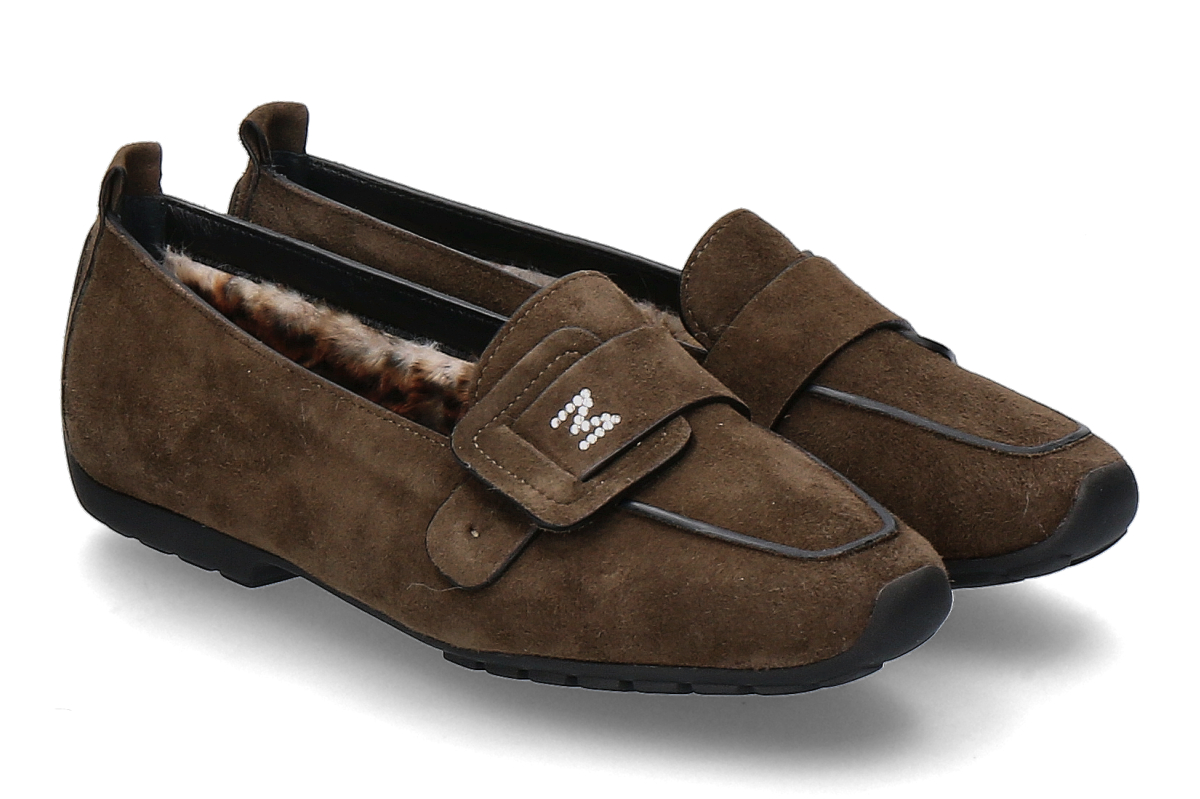 Mania Loafer, Lined, CAMOSCIO STRASS—khaki/dark green