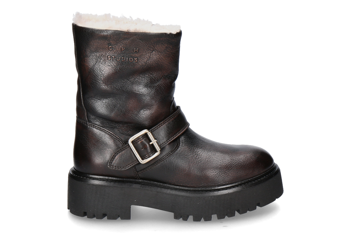Copenhagen Studios Damen- Biker Boots gefüttert CPH900 GRAINY- dunkelbraun