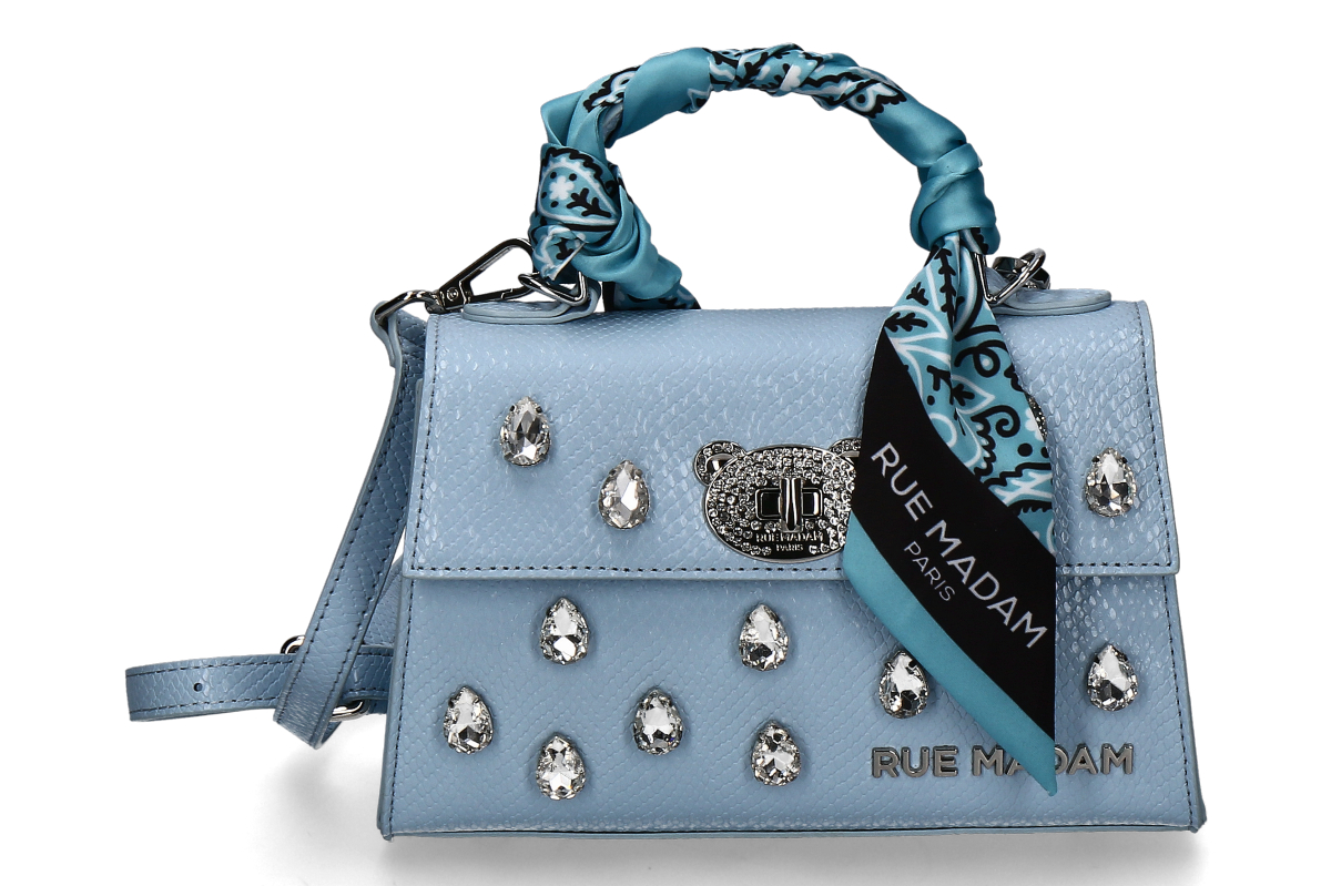 Rue Madam Handtasche MINI TEDDY STRASS- snake light blue