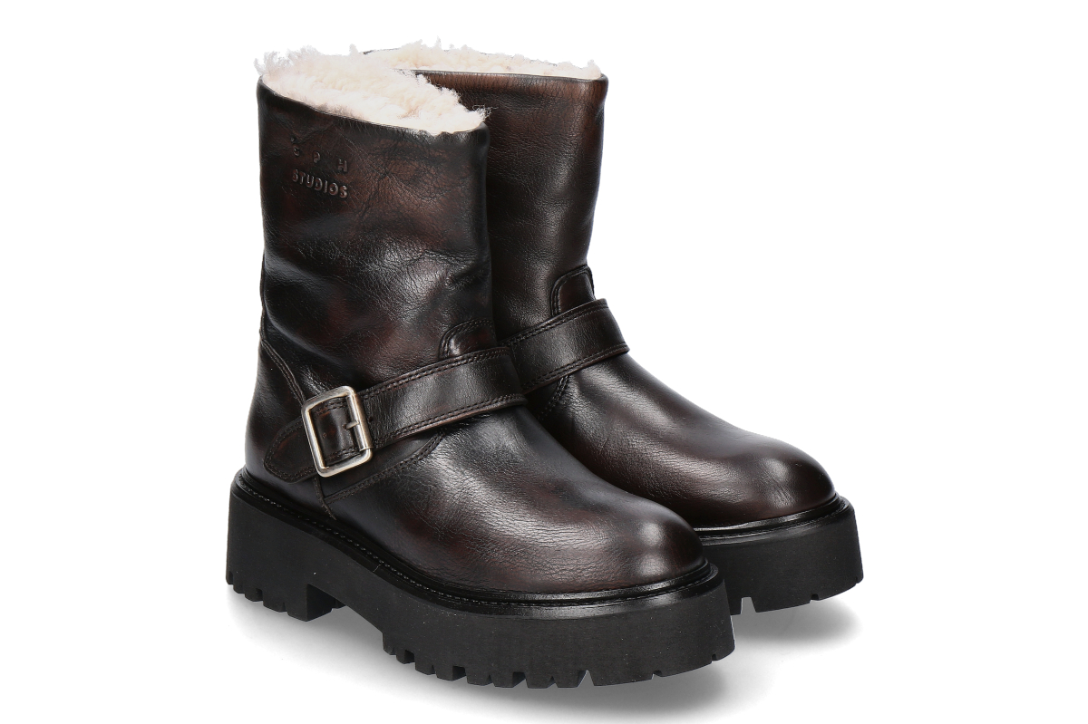 Copenhagen Studios Damen- Biker Boots gefüttert CPH900 GRAINY- dunkelbraun