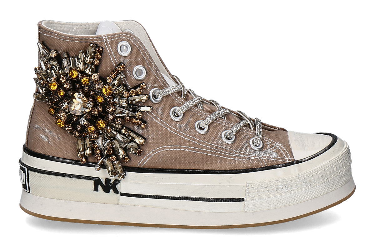 Nan-Ku Couture women's- high top sneaker ESA31- taupe/ beige