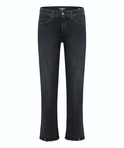 Cambio jeans PARIS EASY KICK AUTHENTIC BLACK DENIM - mid cozy used & fringed