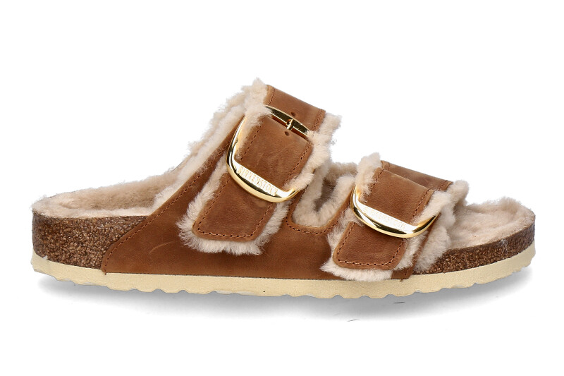 Birkenstock mules ARIZONA BIG BUCKLE SHEARLING SCHMAL- cognac