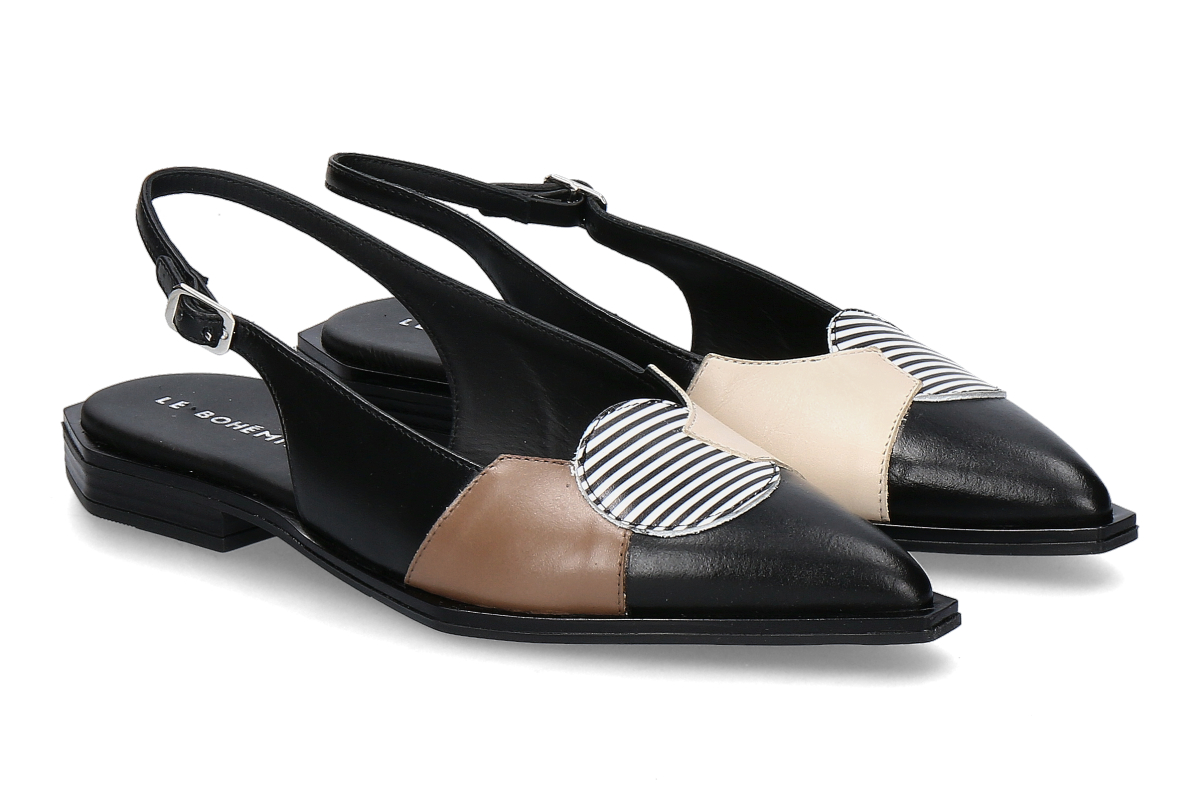 Le Bohémien sling ballerina P28 Calfskin – black/beige – black