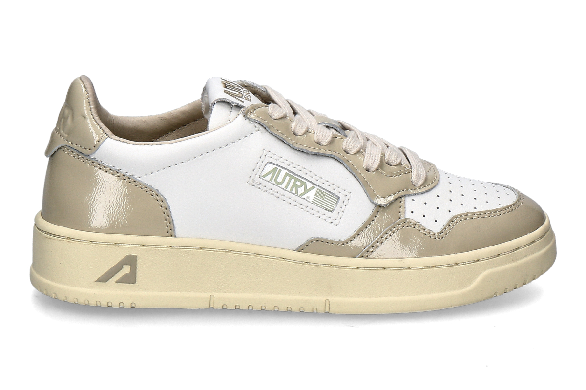 Autry women's sneaker MEDALIST LEATHER PATENT- white/ tidal foam beige