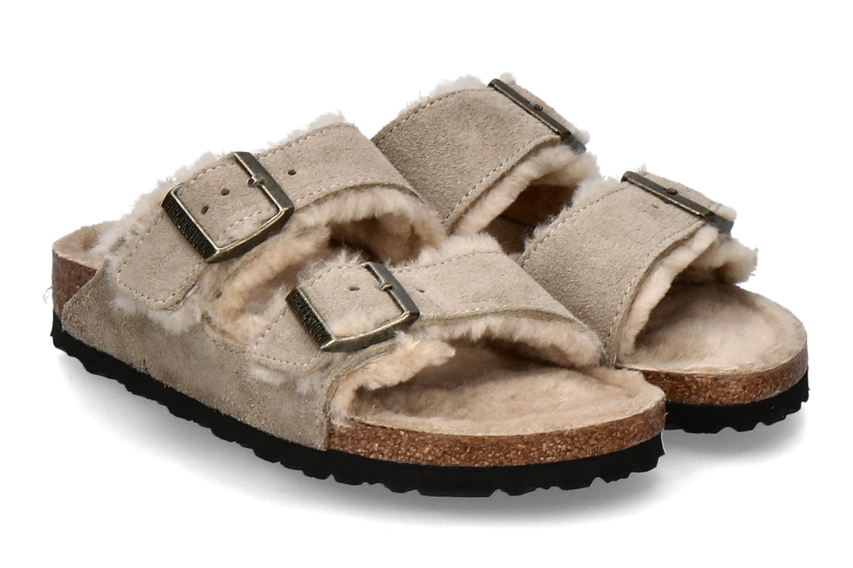  Birkenstock women's mules lined ARIZONA NARROW BIG BUCKLE- taupe/ beige