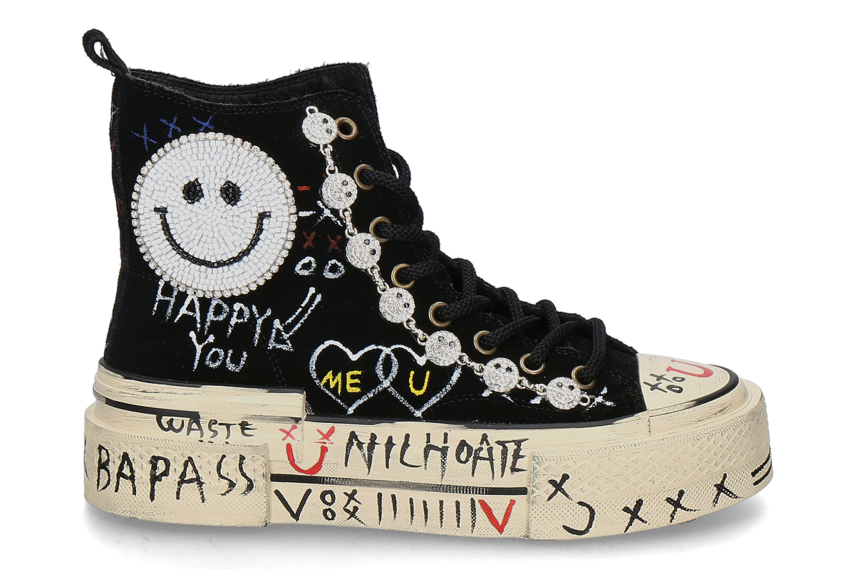 Nan-Ku Couture High Top sneaker lined VELOUR- black/nero