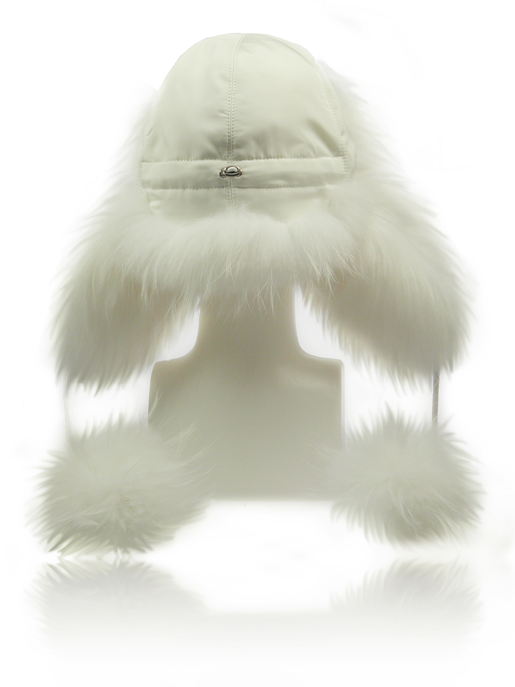 FurLand Aviator Cap - USHANKA WHITE RACCOON - with Pom Pom's