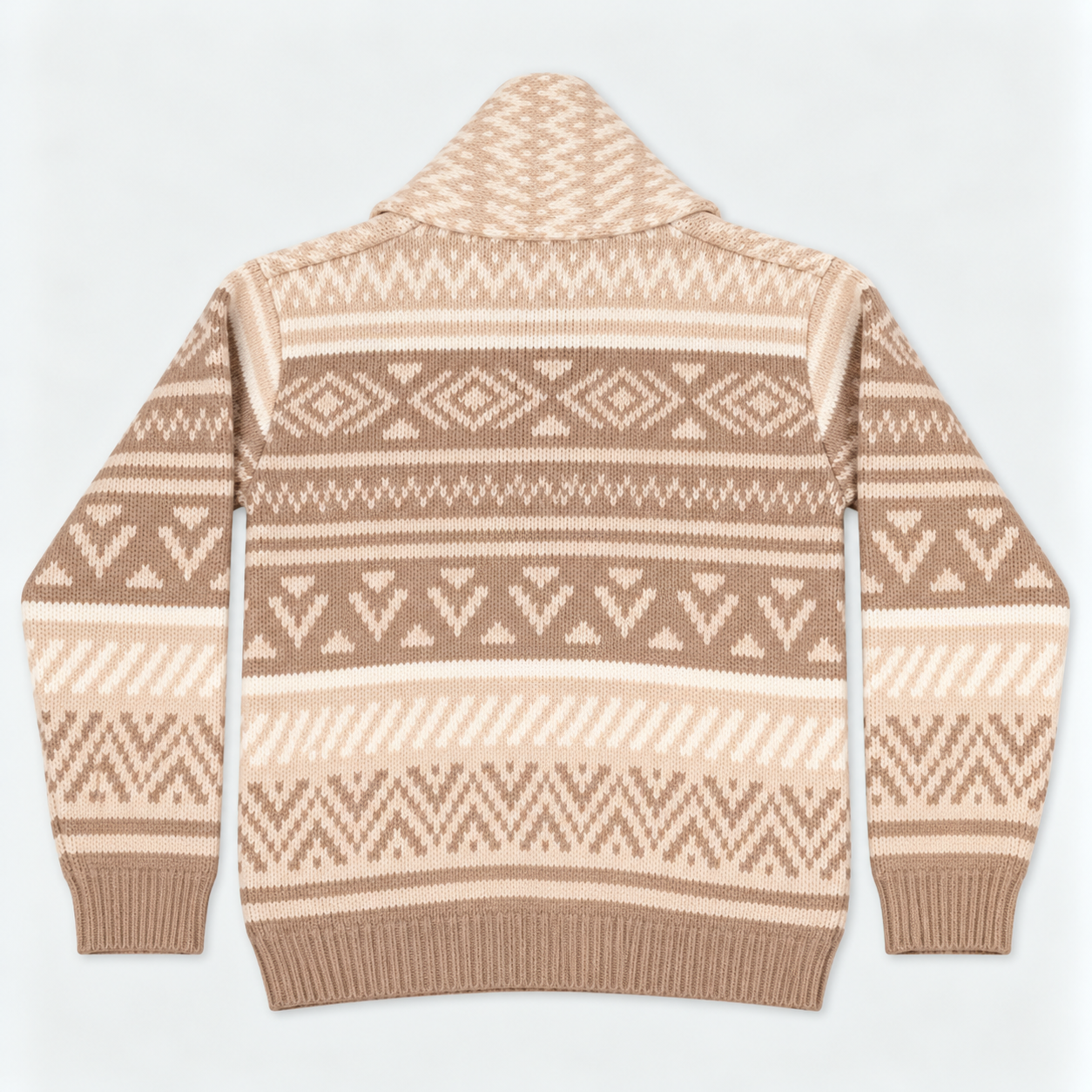 Rückansicht eines gemusterten Strickcardigans