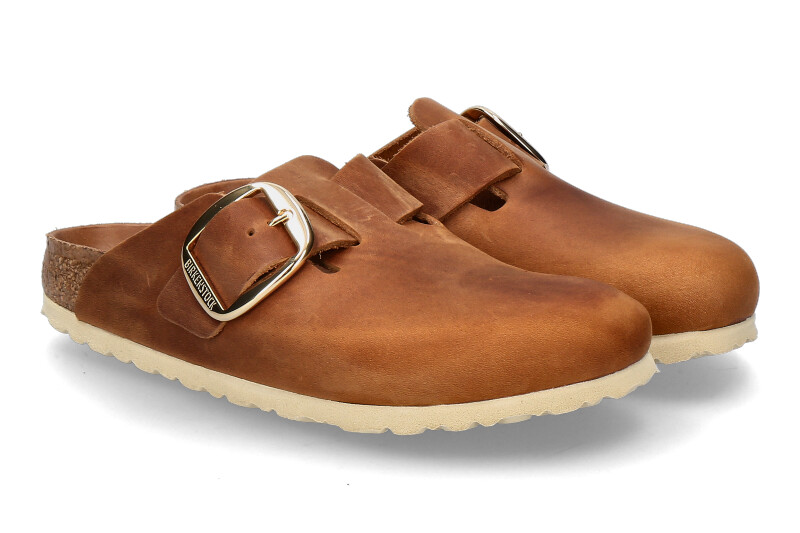 Birkenstock clogs BOSTON BIG BUCKLE NARROW WIDTH OILED NATURAL LEATHER- cognac