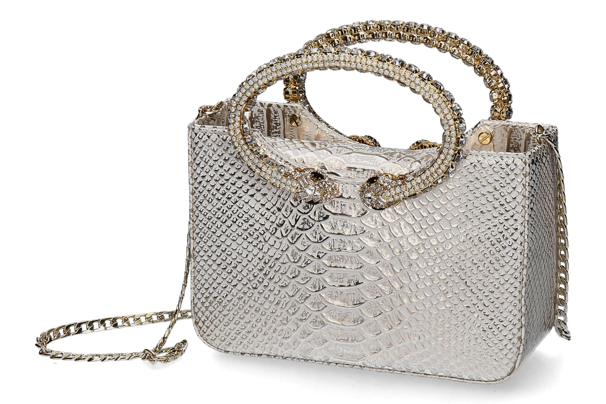Paola Fiorenza handbag SNAKE CRISTALLI- white/ gold