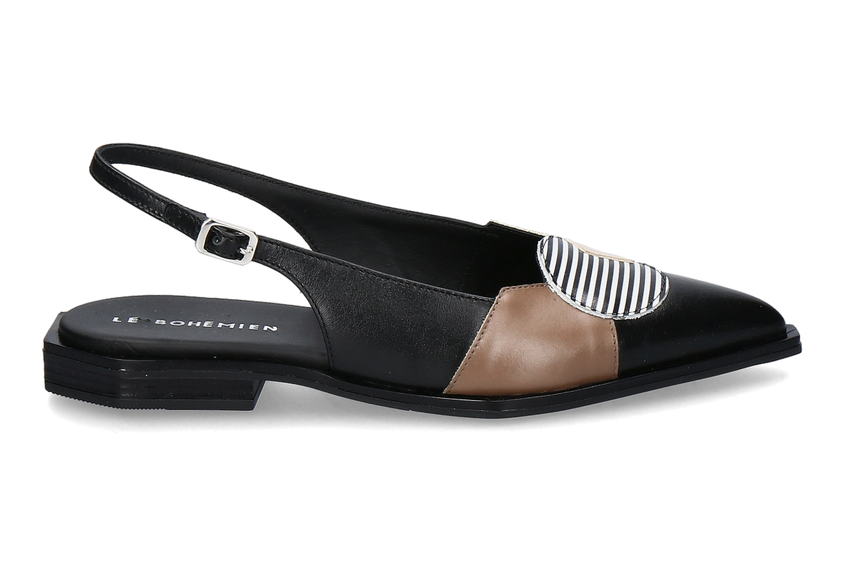Le Bohémien sling ballerina P28 Calfskin – black/beige – black
