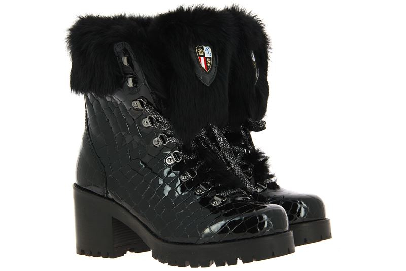 New Italia Shoes ankle boots lined KROKO-OPTIK SCHWARZ